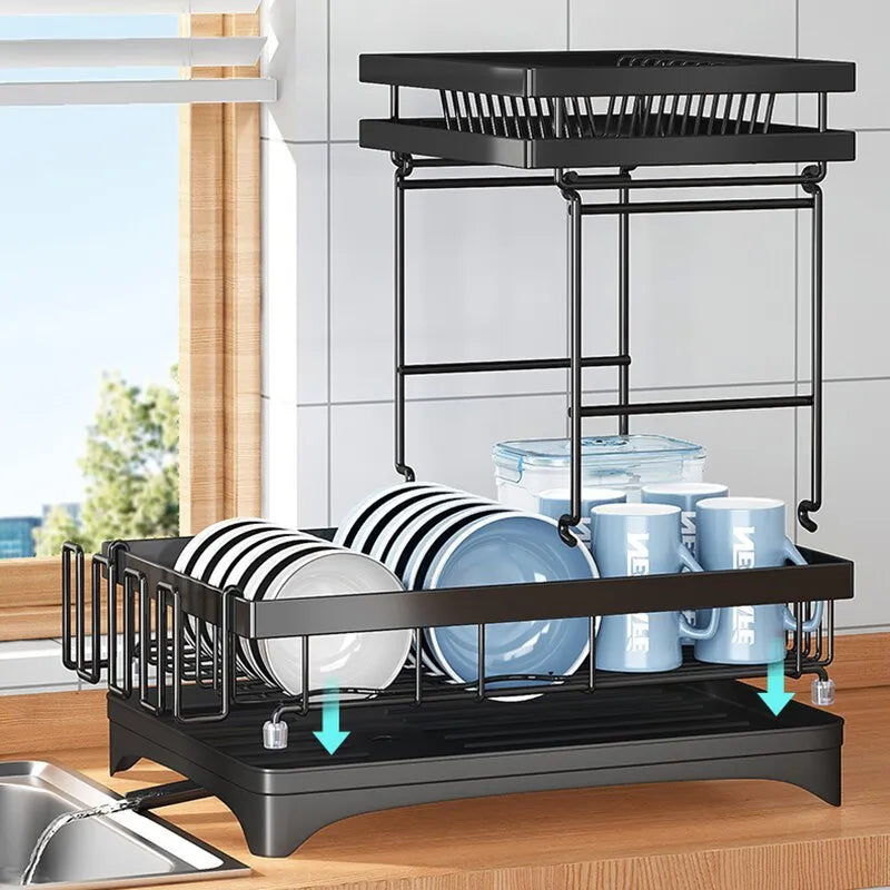 Dish Bowl Drainer Storage Rack Double-ayer Kitchen Sink Dish Drainer Drying Rack Organizer Household Counter Tableware Organizer